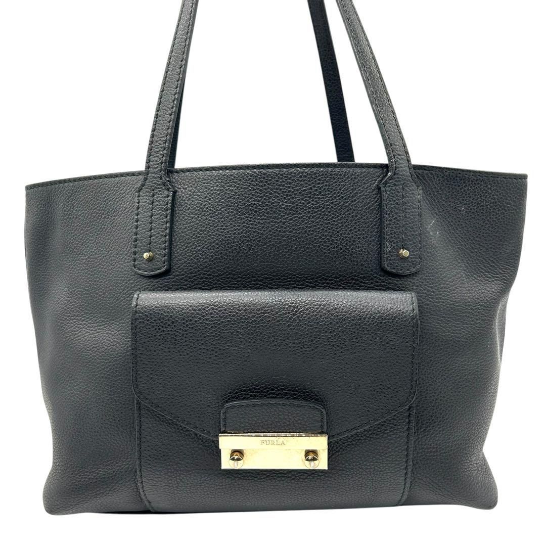 良品 1536 FURLA メトロポリス トートバッグ レザー ブラック A4 FURLA 