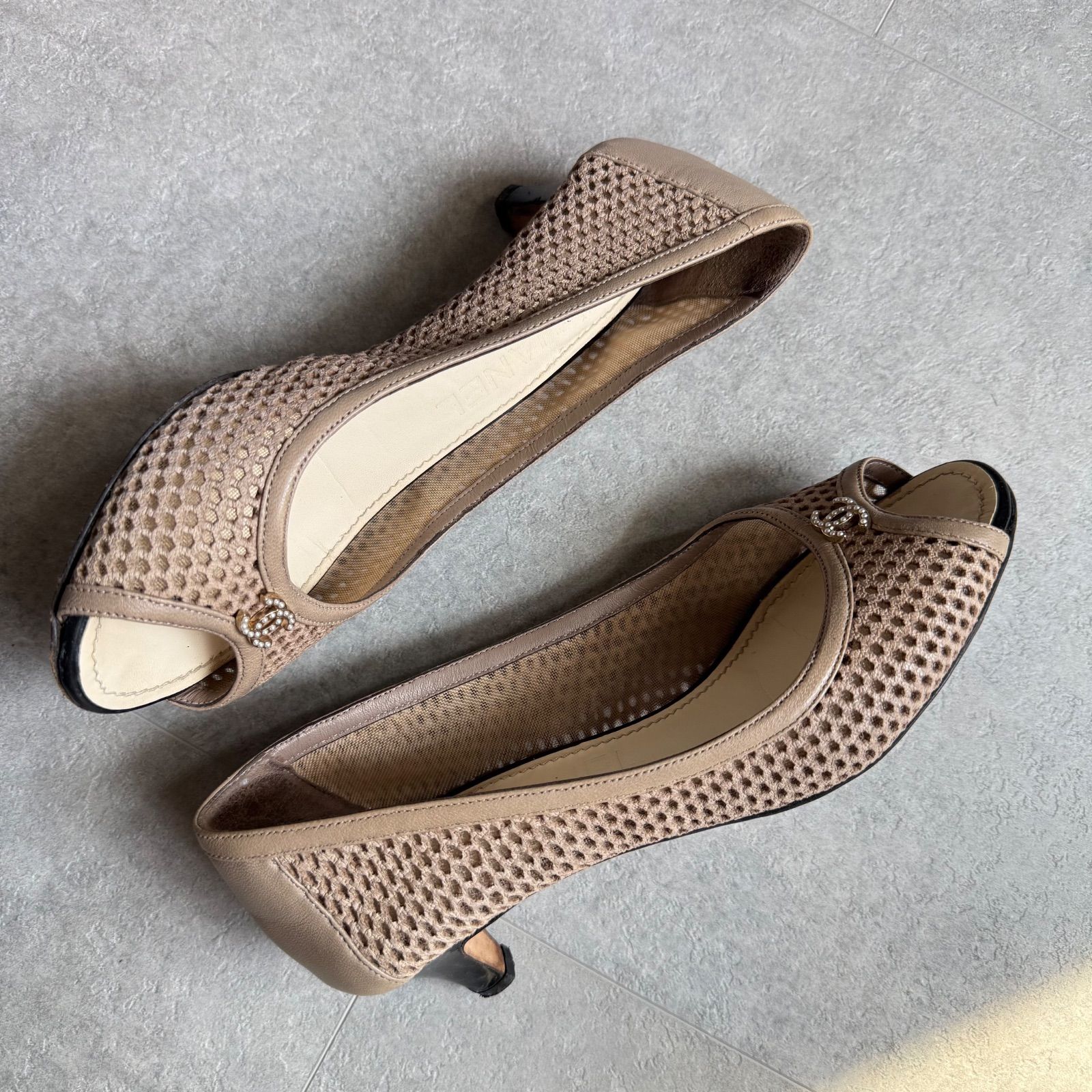 CHANEL シャネル メッシュパンプス ココマーク パール ベージュ