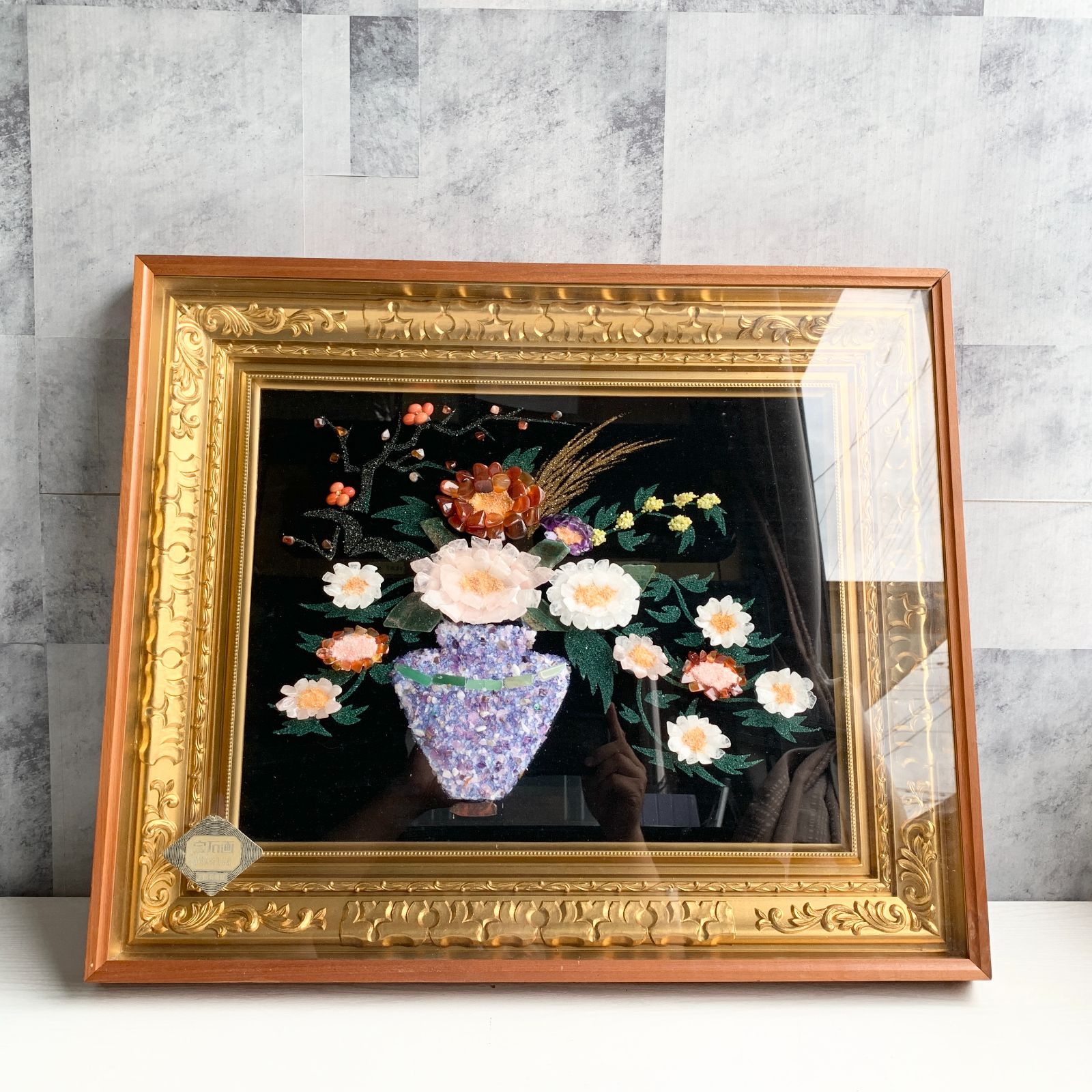 貴石画☆花と鳥のデザイン アート作品 貴石画☆花と鳥