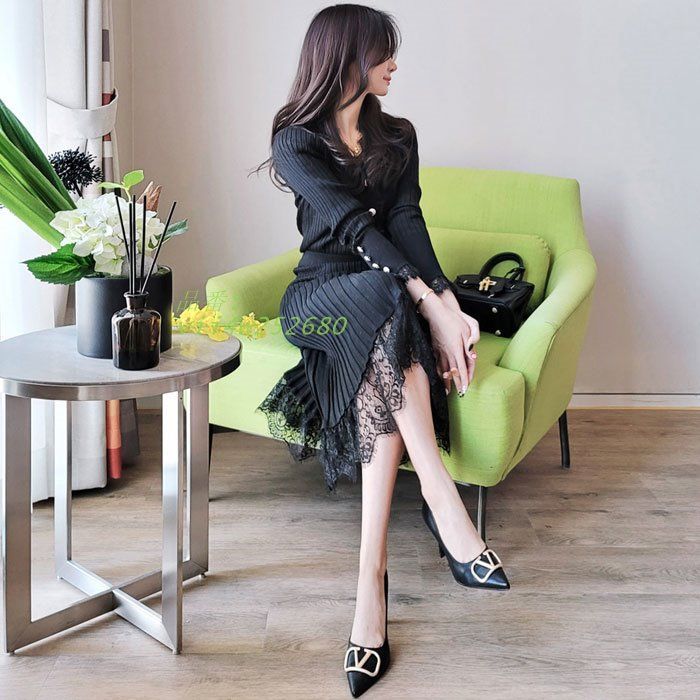 長袖ロングタイトセットアップアンサンブル 黒