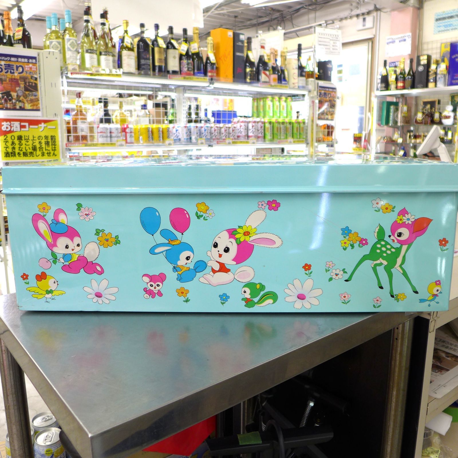 NG433】レトロポップ 衣装ケース ブリキ缶 うさぎ リス バンビ