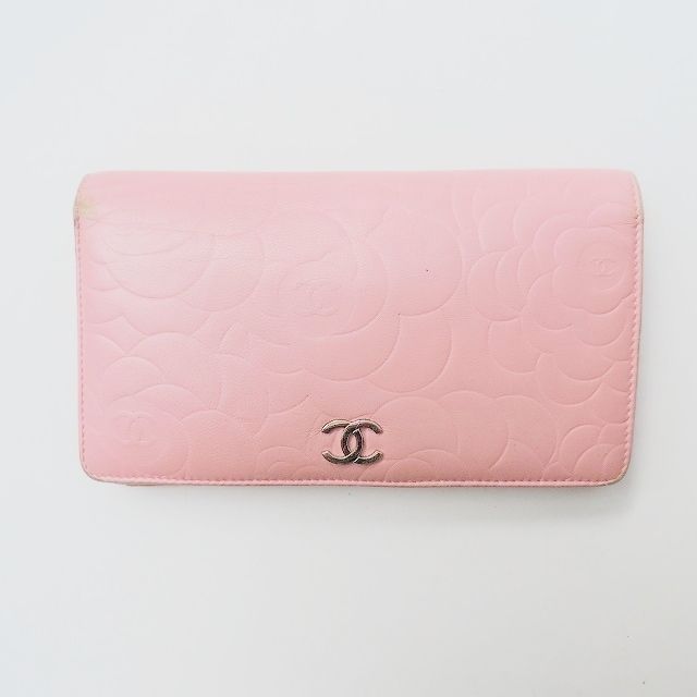 CHANEL(シャネル) 長財布 カメリア ピンク 型押し加工 ラムスキン