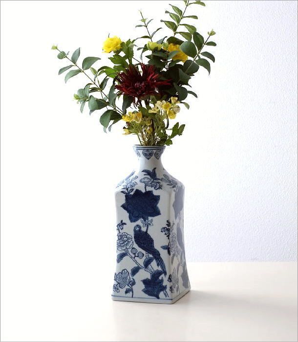 シノワズリ 花器 フラワーベース インテリア シノワズリ柄 セラミック