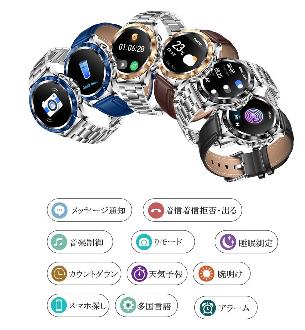 スマートウォッチ 「日本製 センサー」1.32インチ 大画面 丸型 NX1-9