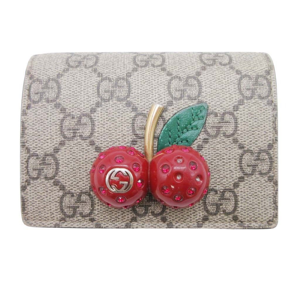 美品 GUCCI グッチ GGスプリーム チェリー 二つ折り財布