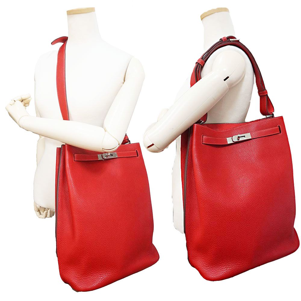 （美品）エルメス HERMES ソーケリー 26 ヴェルソ ショルダーバッグ 斜め掛け トゴ レザー バイカラー ルージュピマン ローズジャイプール レッド ピンク シルバー金具 □P刻印 エルメス ソーケリー 26 ヴェルソ ショルダーバッグ 斜め掛け トゴ