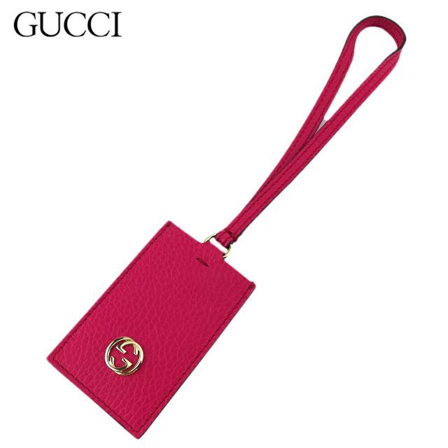 GUCCI グッチ レザー インターロッキング ネームタグ ピンク 美品