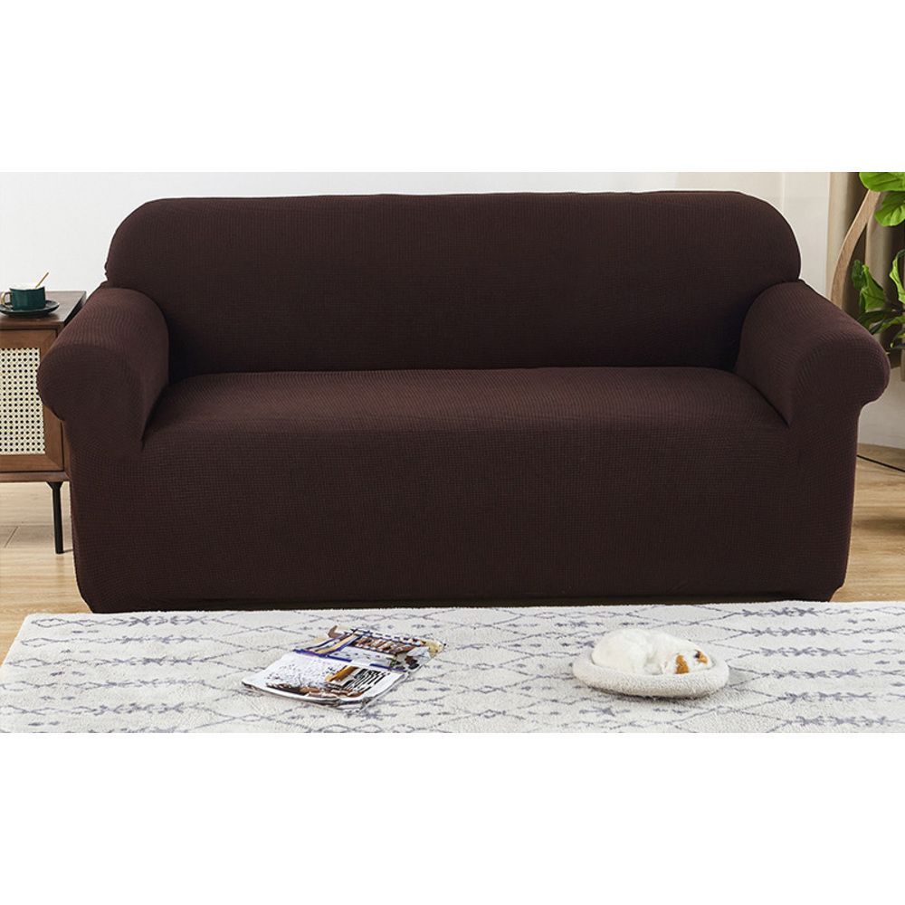 ダークブラウン  一人掛け(90-140cm)  ソファーカバー 無地 一体型 北欧風 ysscover5231a ソファーカバー ソファ カバー 一体型 マルチカバー はっ水 撥水 伸縮 伸びる キズ防止 汚れ防止 肘あり 肘