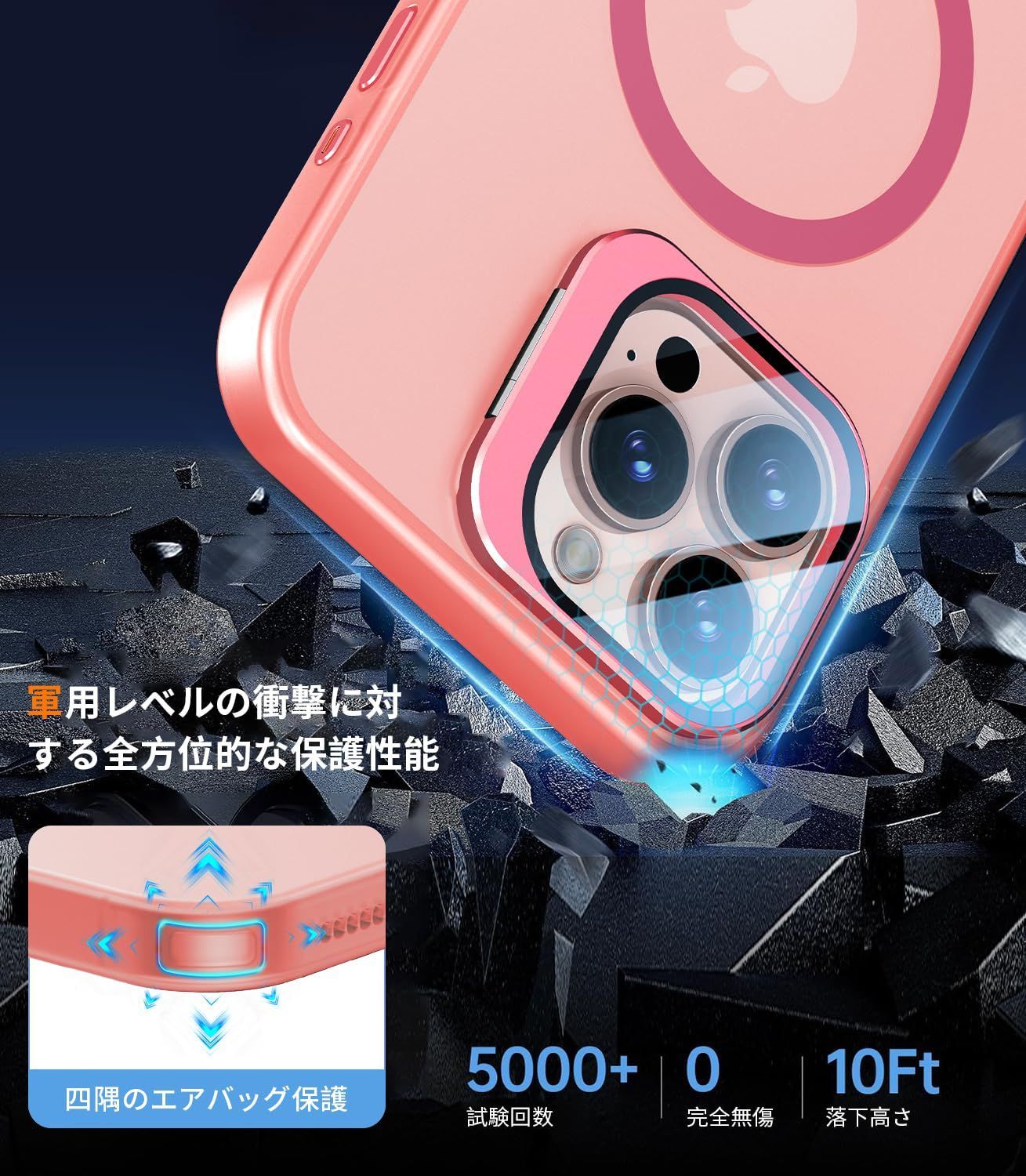 スマートフォン・携帯電話 セール中 iPhone 15 Pro 用_ピンク WTAIYUNレンズ保護+スタンド一体iPhone 15 Pro  用 ケース MagSafe 対応 米