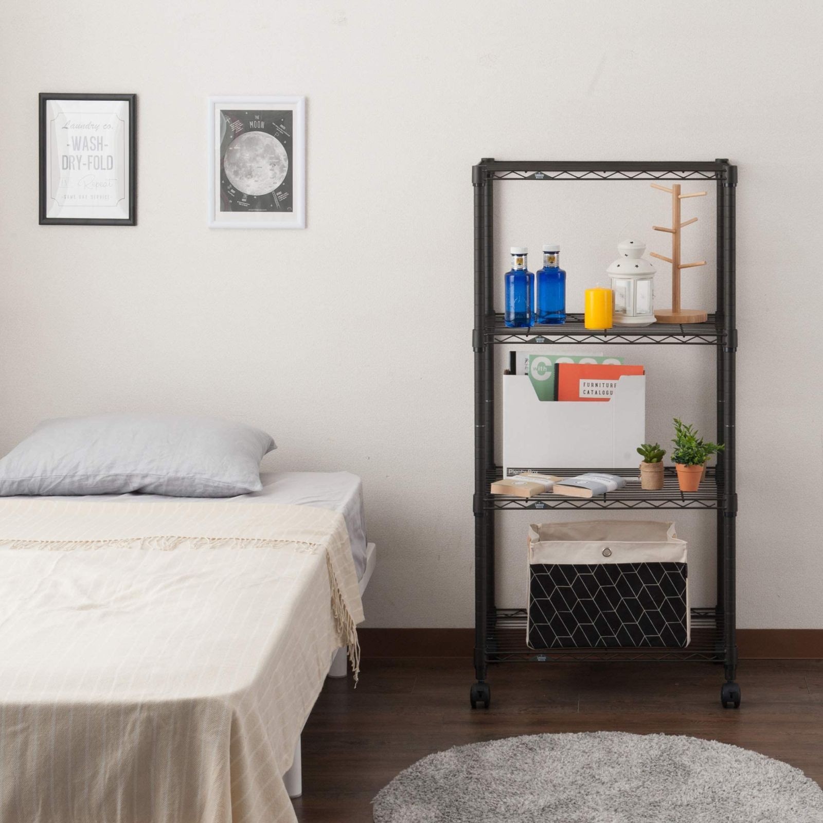 在庫 ノワール ラック 4段 ルミナス 幅60 奥行40 スリム キャスター付き スチールラック 黒 ブラック 収納棚 ドウシシャ おしゃれ キッチンラック サビに強い 組立簡単 幅61×奥行41×高125.5cm ポール径25mm 耐荷重80kg N