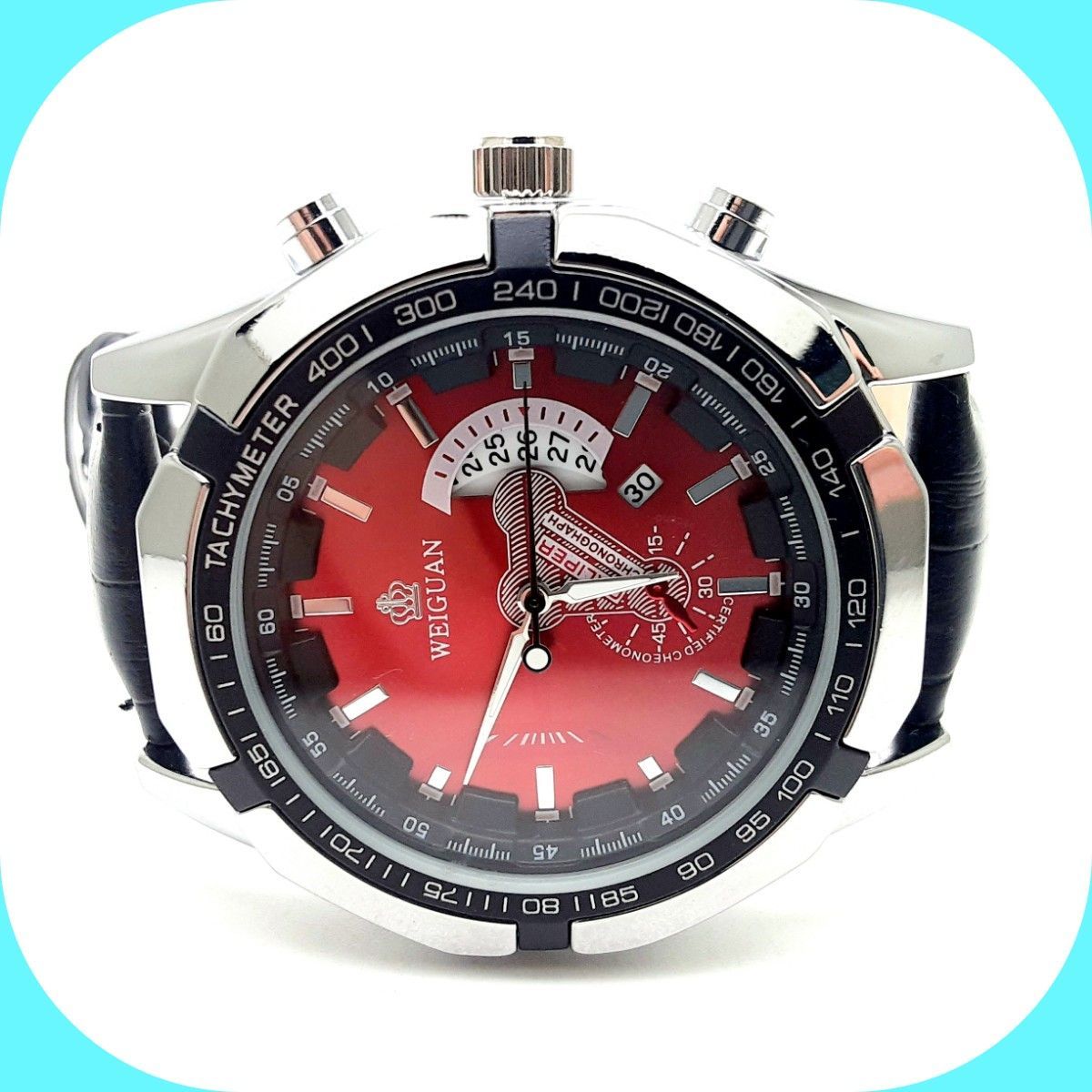 新品クロノグラフデユアル WEIGUAN 腕時計メンズラグジュアリーステンレス赤 - 8