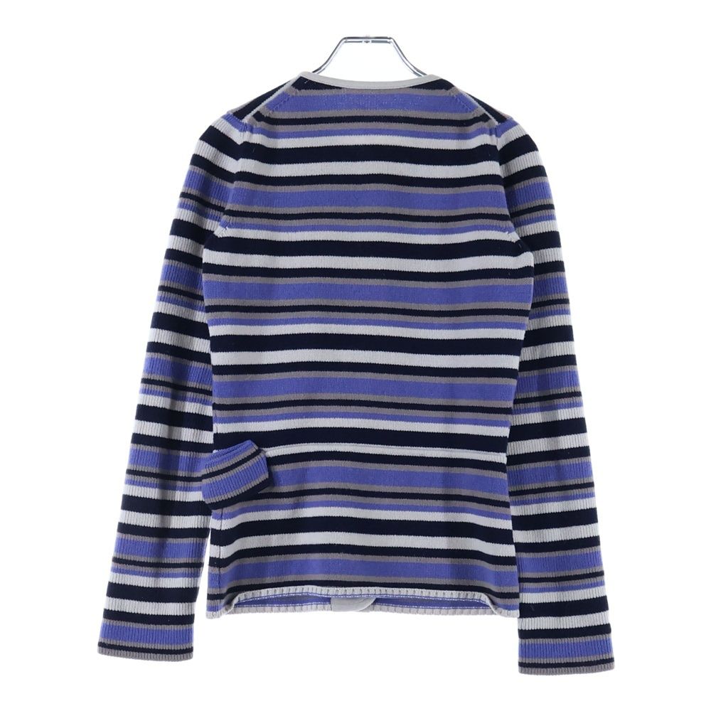 LOUIS VUITTON ルイヴィトン ボーダー総柄 スナップボタン クルーネック カシミヤ混 ウール ニット カーディガン ジャケット ブルー グレー レディース RW 082 A