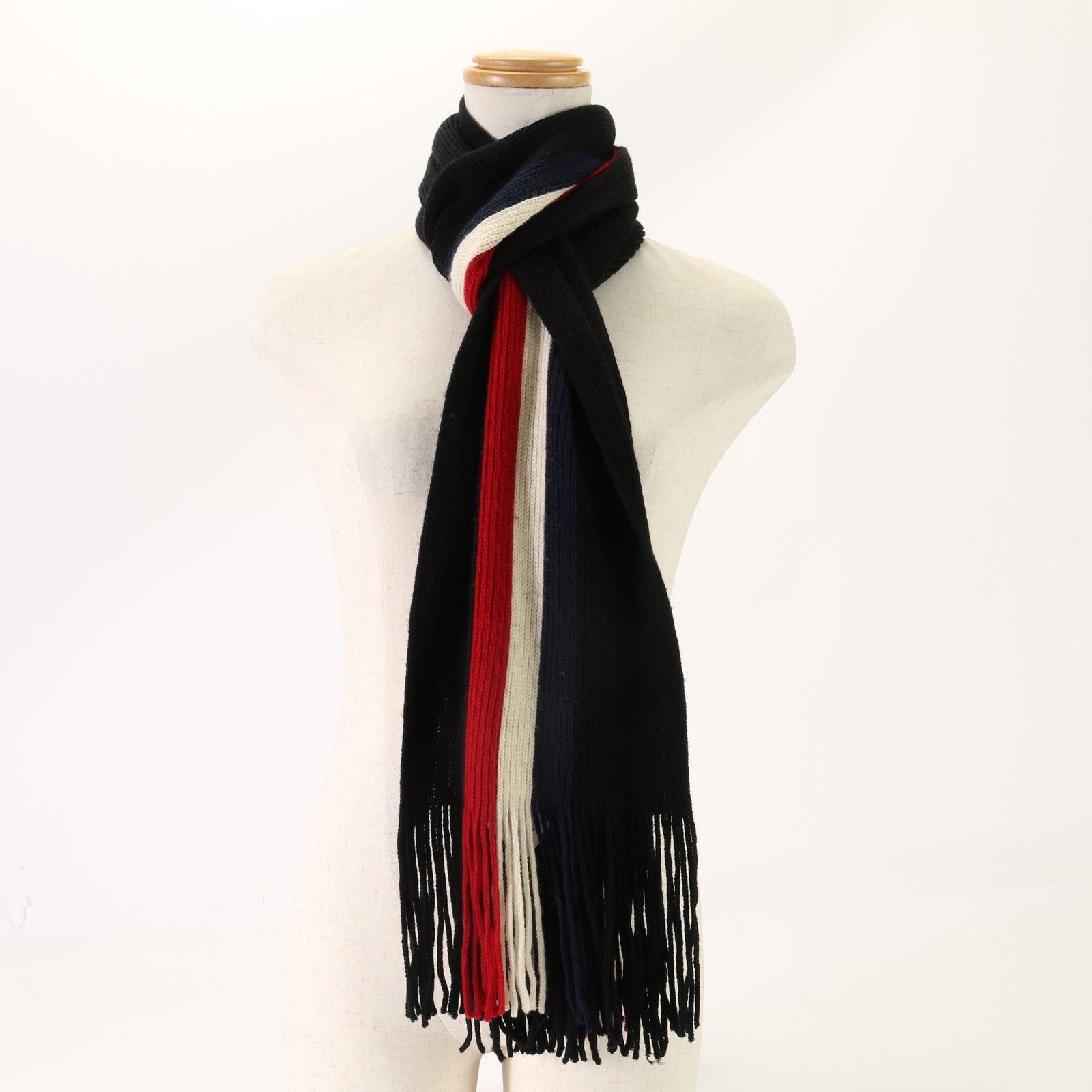 美品 モンクレール トリコロール ライン マフラー ロゴ