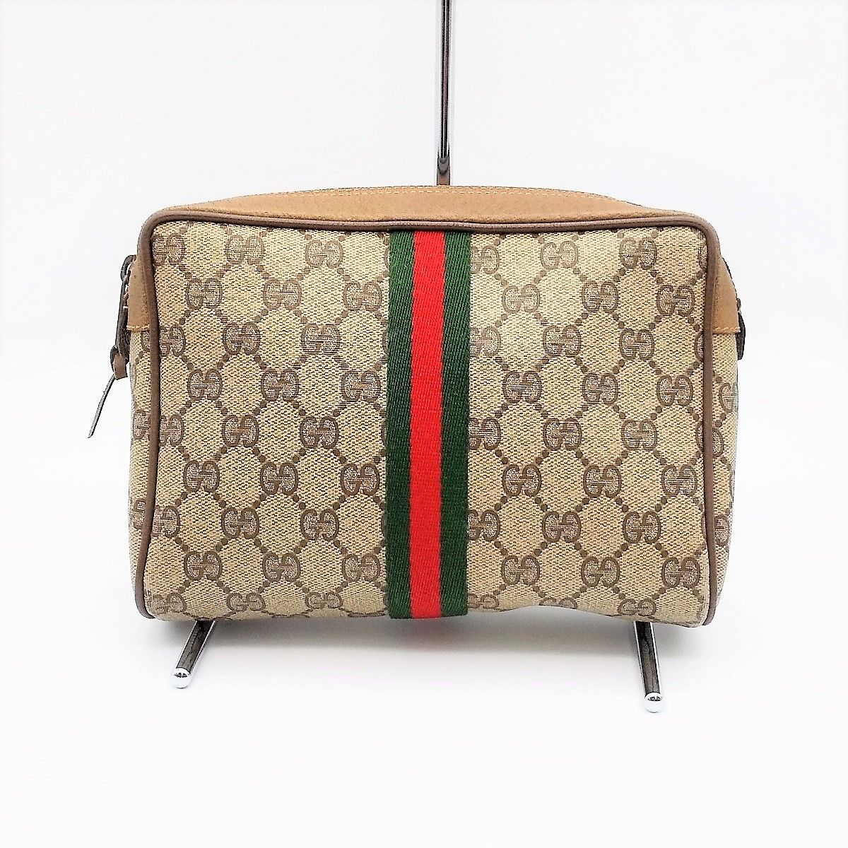 【美品】オールドグッチ シェリーライン GGスプリーム ロゴ金具 クラッチバッグ 希少】オールドグッチ シェリーライン GGスプリーム ロゴ金具