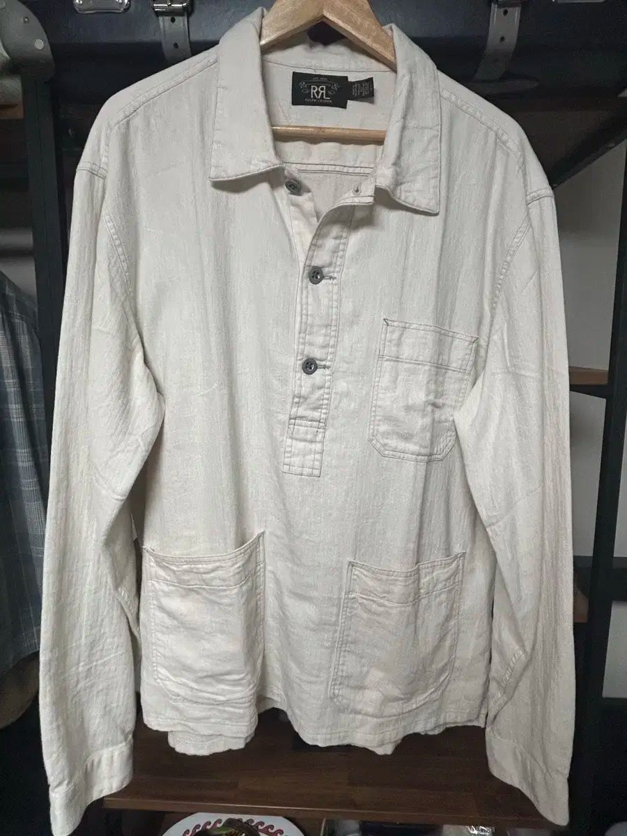 L RRL リネン コットン ツイル ポップオーバー シャツ
