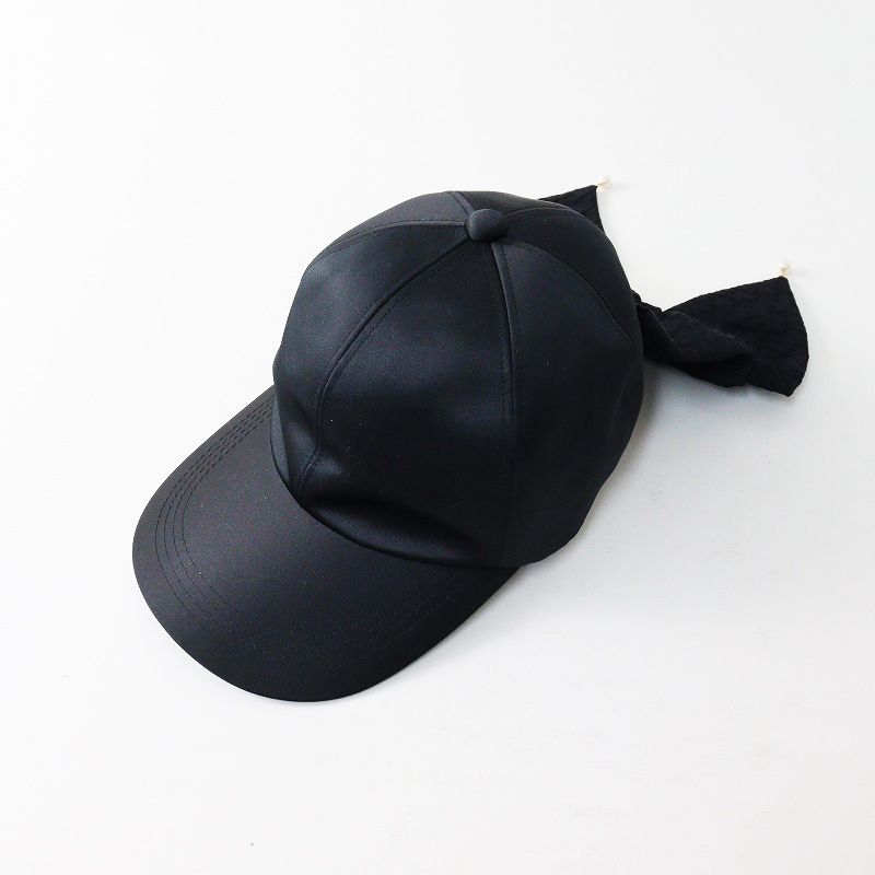 カシラ、リボン付き ブラック ベースボールキャップ美品 美品 カシラ CA4LA HILDA リボンベースボールキャップ/ブラック 帽子