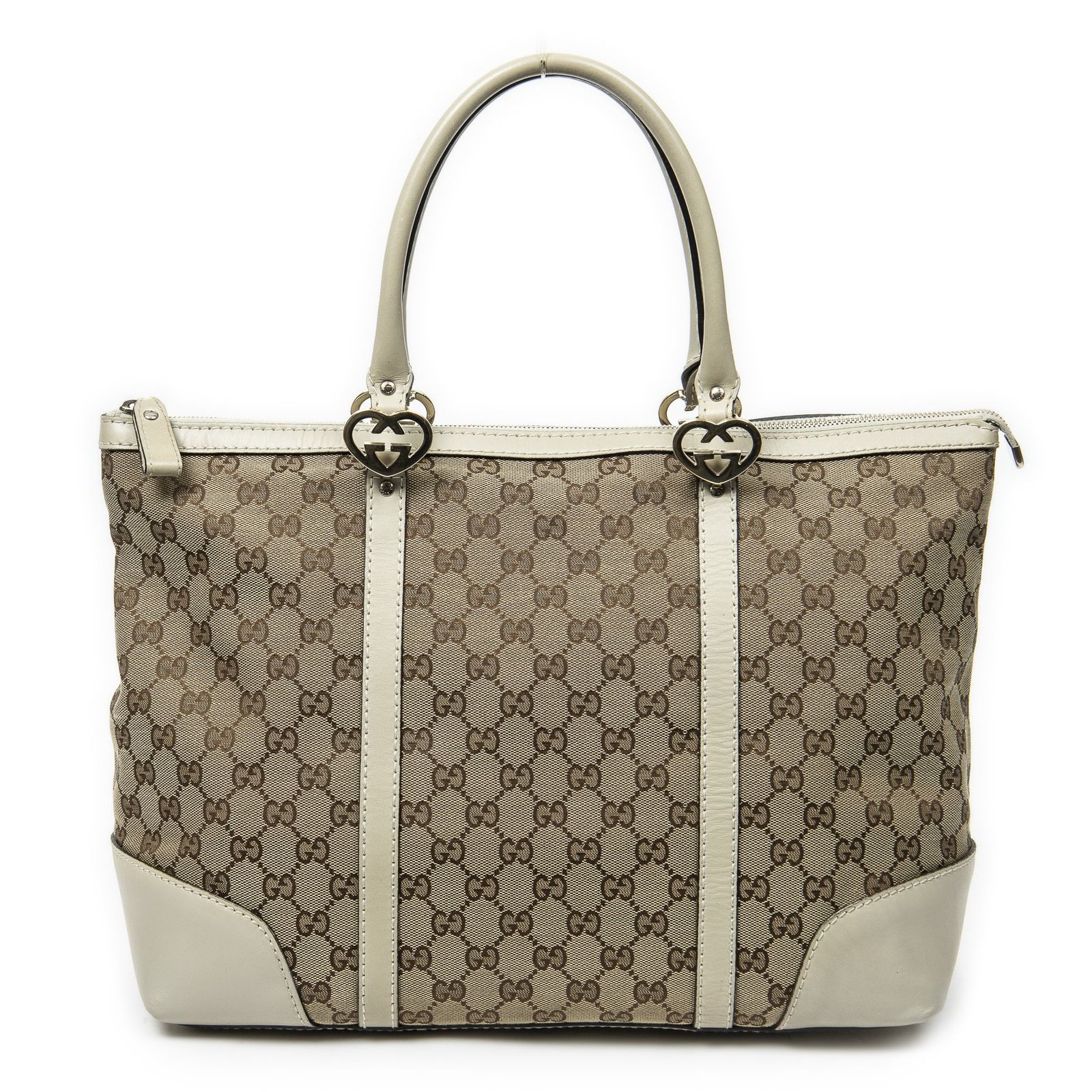 GUCCI グッチ中 ラブリーハートトートベージュ|アイボリーGGキャンバスA