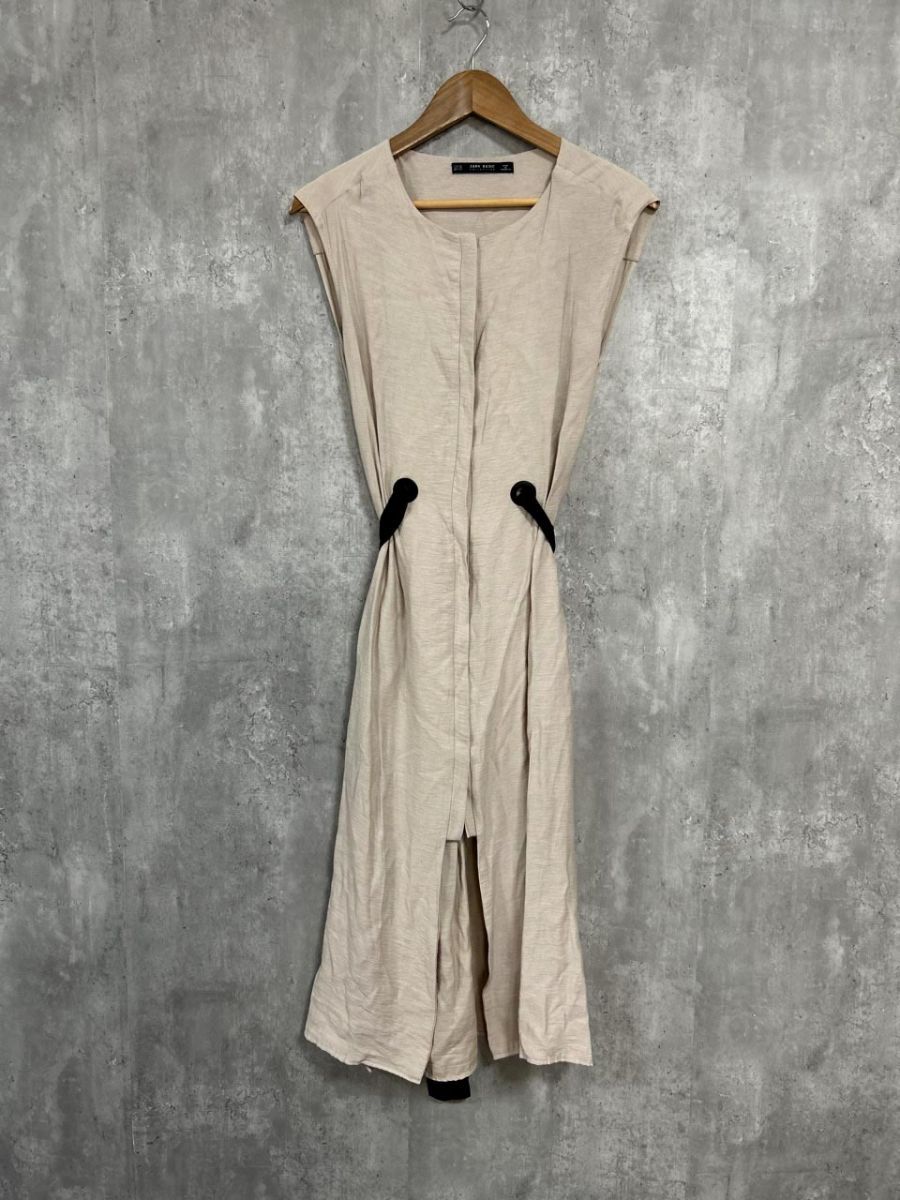 ZARA BASIC ノースリーブワンピース ベージュ/ブラック ザラ ベーシック ZARA BASIC ノースリーブ 膝上 ミニ フレア