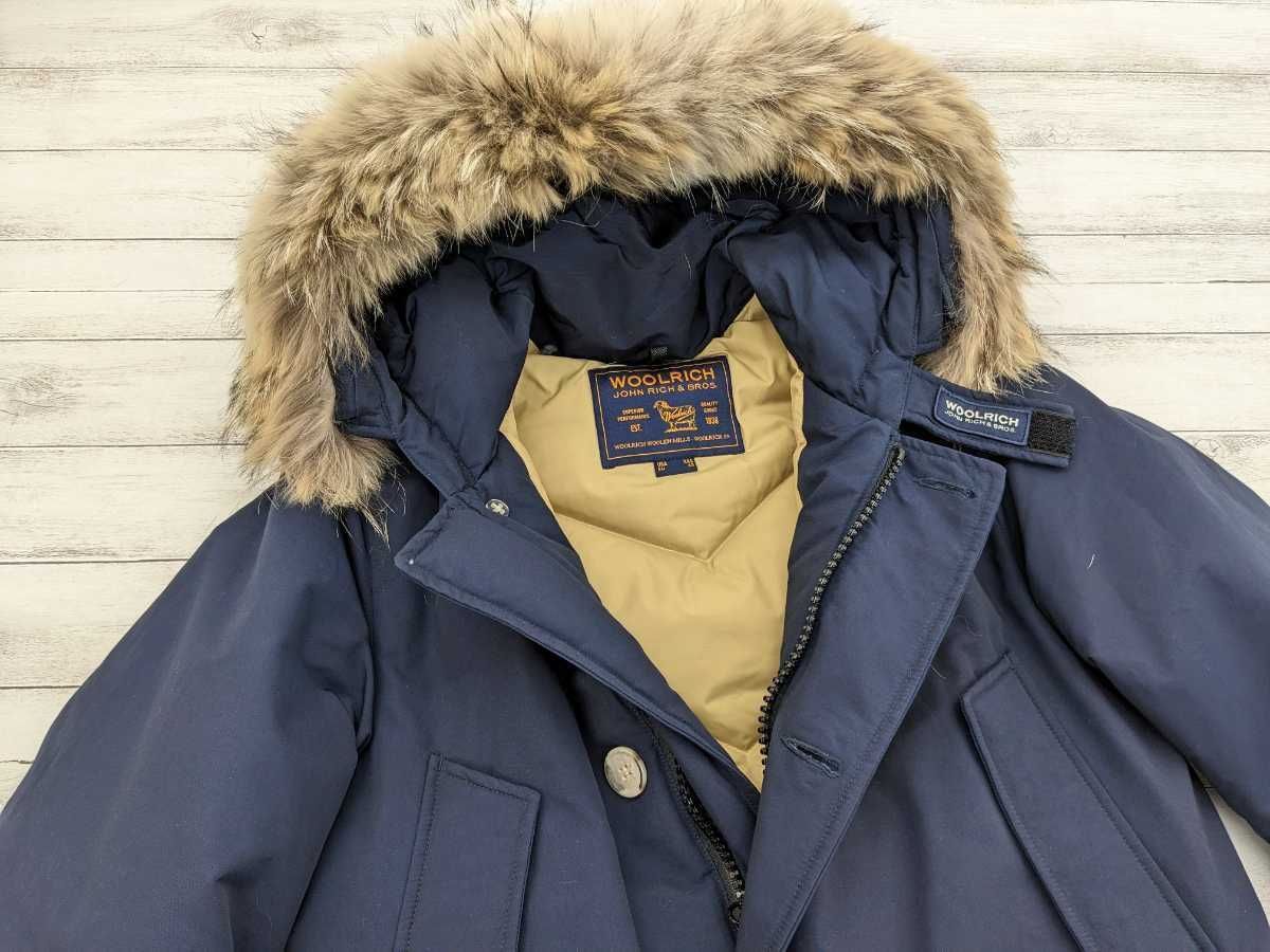 WOOLRICH ダウンジャケット ネイビーファー付き 美品 WOOLRICH ダウンコート コヨーテファー ネイビー Sサイズ