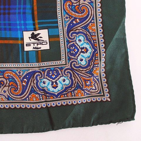 新品タグ付き‼️ETRO ペイズリー柄スカーフ　エトロ　スカーフ　イタリア製 エトロ ETRO スカーフ ポケットチーフ チェック ペイズリー柄 緑