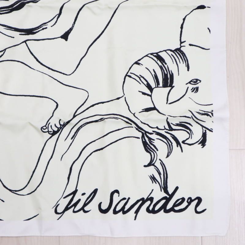 美品 JIL SANDER ジルサンダー アート レーヨン スカーフ イエロー  