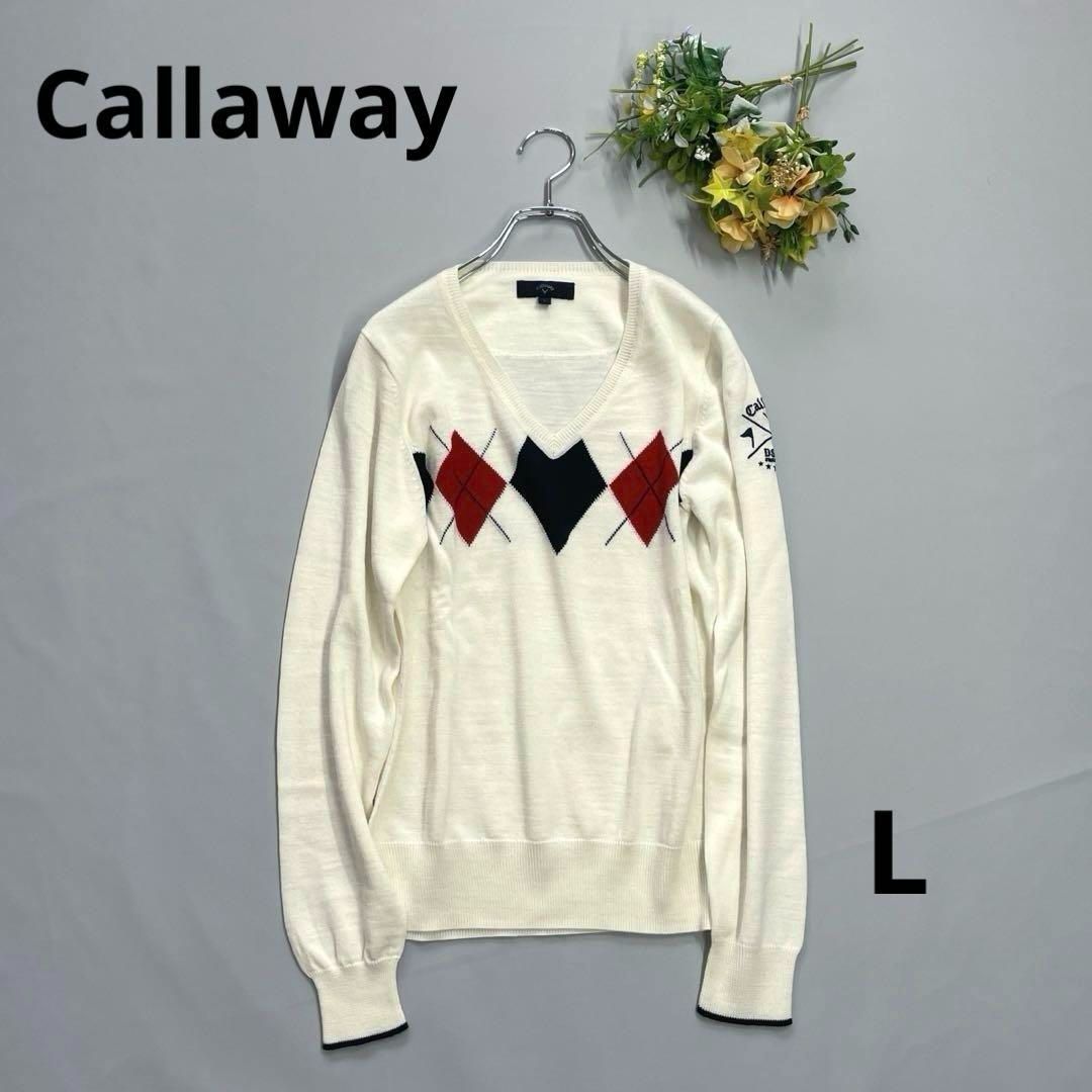 Callaway レディース セーター ホワイトL サイズ：L CALLAWAY キャロウェイ ウール混 クルーネック ニット