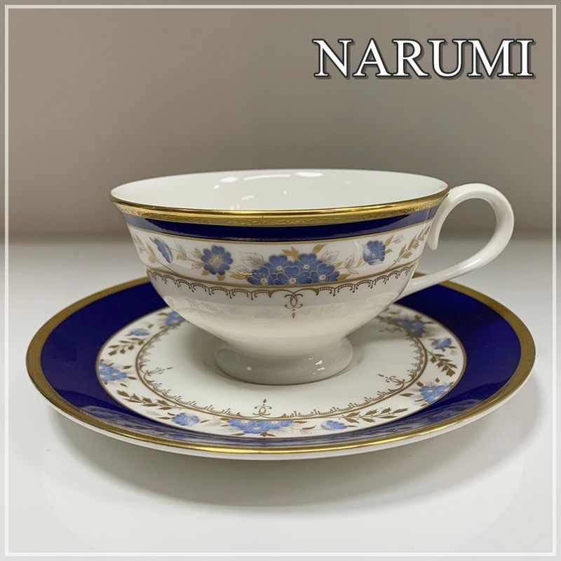 クーポン利用可♪ ナルミ カップ＆ソーサー 1客 NARUMI ボーンチャイナ ティーカップ 花柄 繊細 金彩 ブルー フラワー 植物 青 濃紺  オシャレ 人気【RU0111-5】 - メルカリ