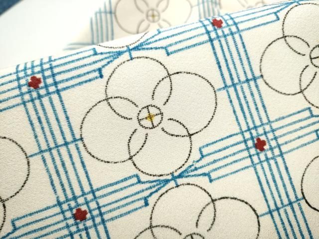 平和屋着物○創作 全通柄 九寸名古屋帯 格子花文 正絹 逸品 CAAX1330hy