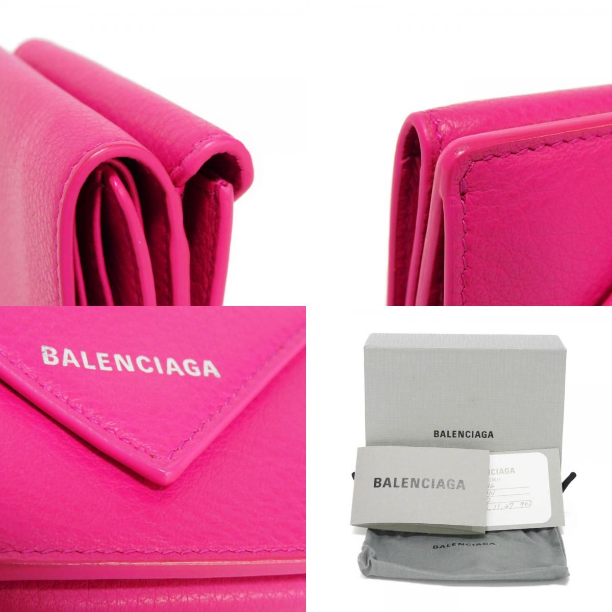 BALENCIAGA バレンシアガ ペーパー ミニ ウォレット 蛍光ピンク カーフ 