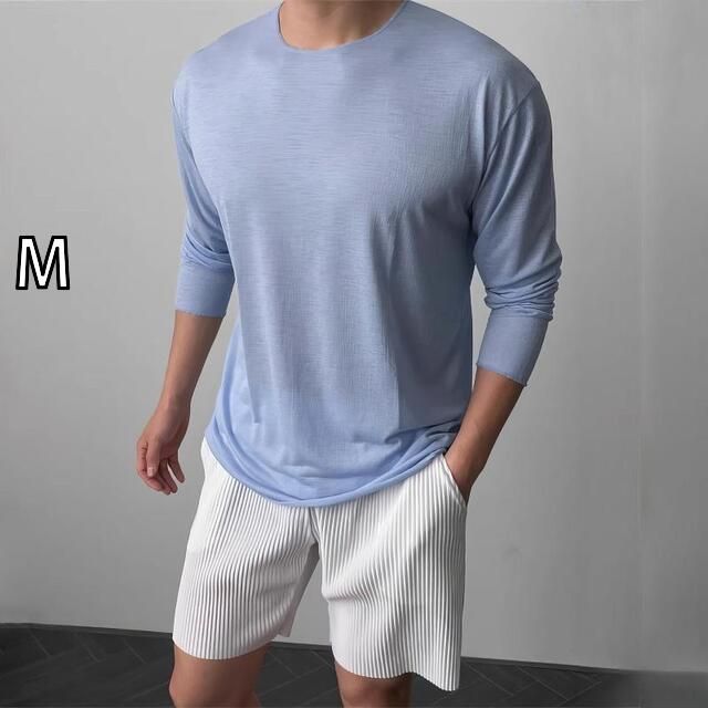 [M]秋冬 メンズ  服 シンプル ファッション オシャレ 大人 かっこいい 大きいサイズ ストリート 紳士服 ライト ブルー 長袖 日 防止 カバー アップ 韓国スタイル 薄手 通気性 トレーニング 服 