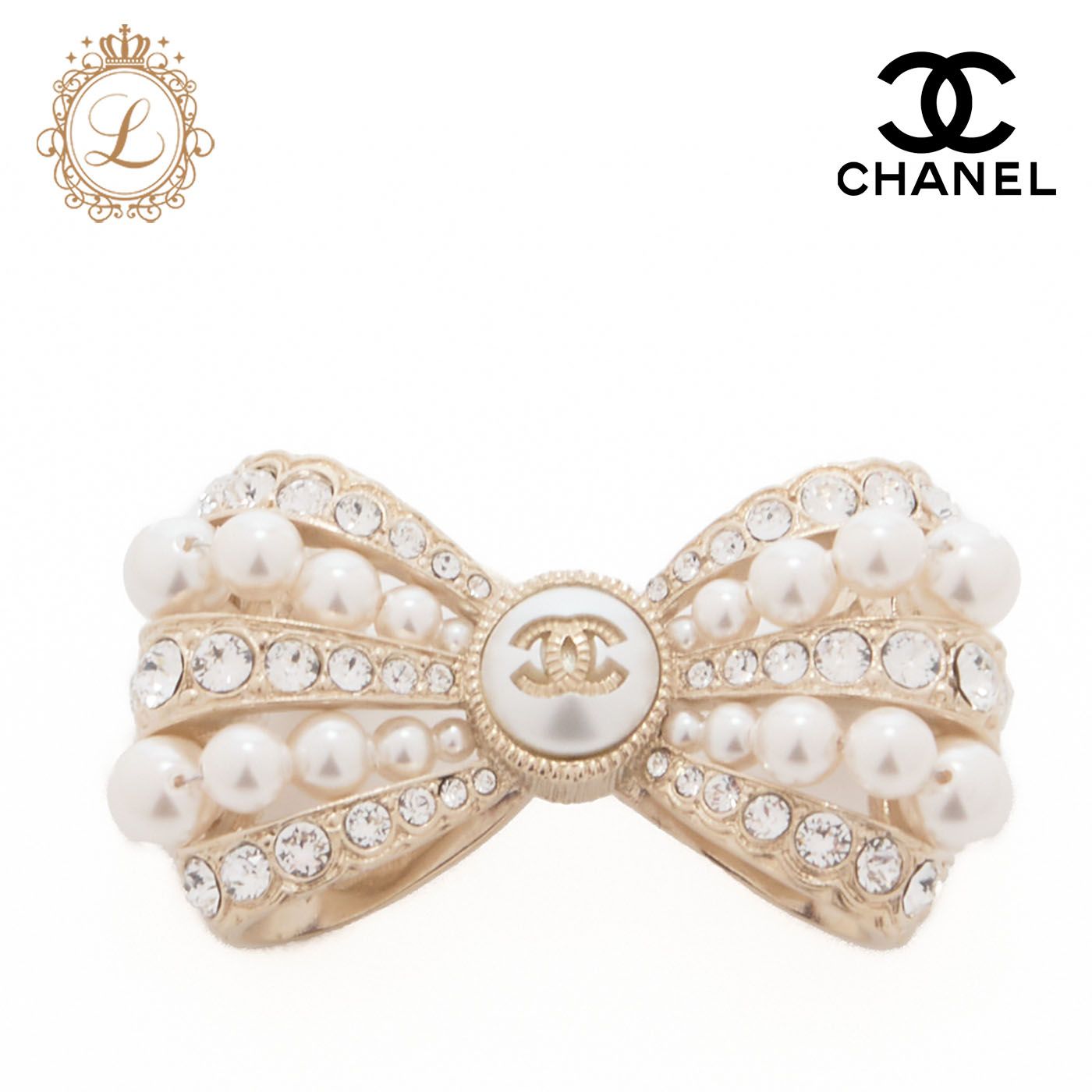 CHANEL シャネル リボン ココマーク パール ラインストーン ブローチ
