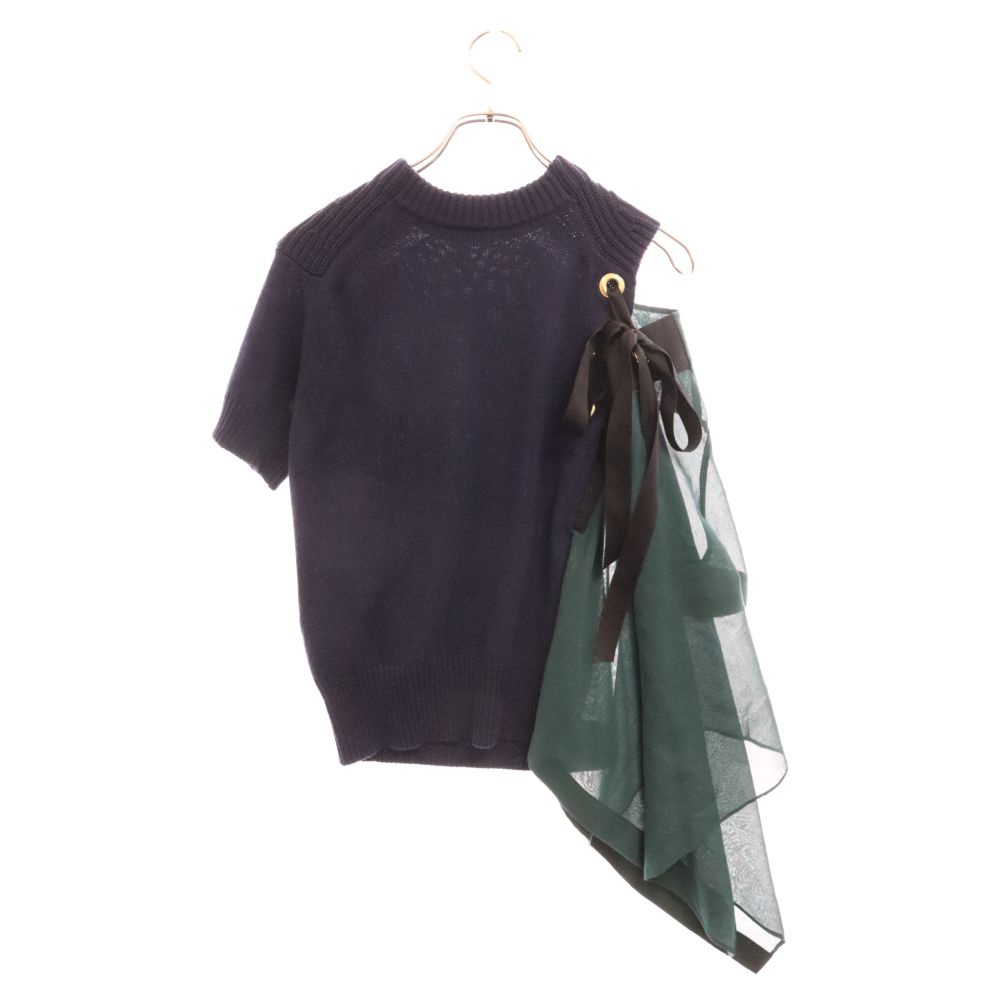 Sacai (サカイ) 19AW アシンメトリー リボン 半袖 ニット Tシャツ 