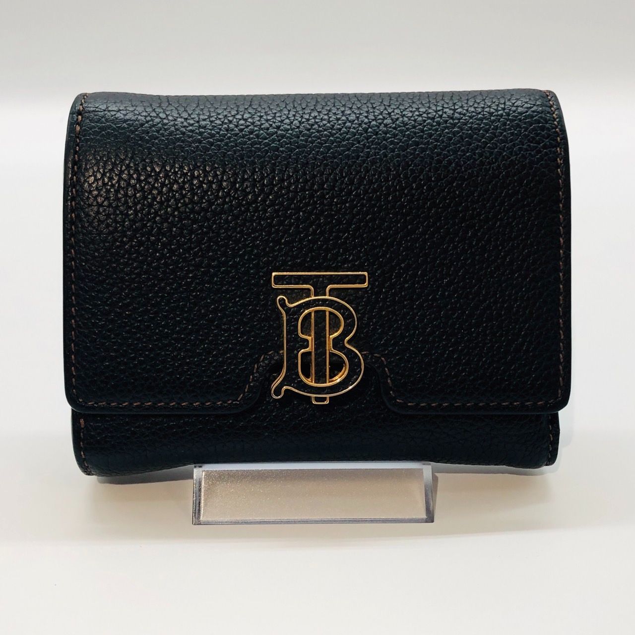 バーバリー BURERRY 三つ折り財布 8049217 レザー ブラック ゴールド金具 005643