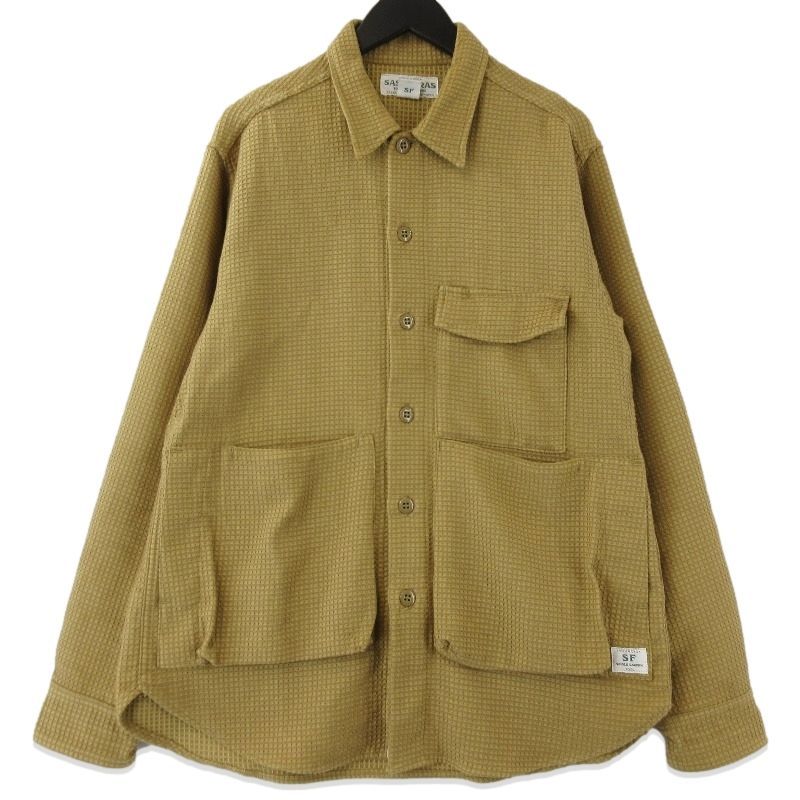 SASSAFRAS ササフラス Digs Crew half Cotton Waffle シャツジャケット コットン ワッフル ディグスクルーハーフ ベージュ M71012599