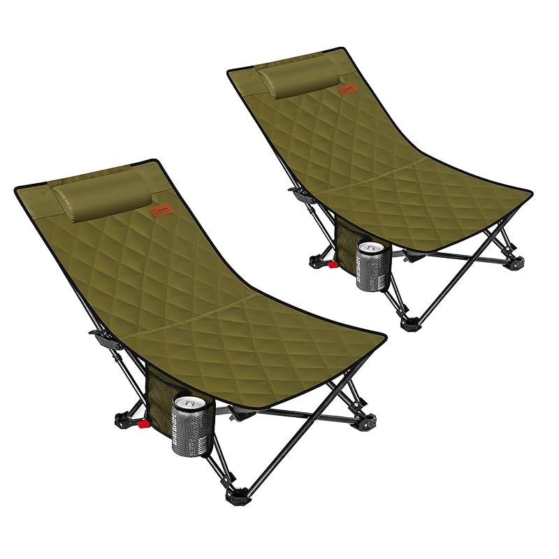 DesertFox キャンプチェア リクライニングチェア アウトドアチェア 折りたたみ 背もたれ角度4段階調節 2個セット コンパクト 1秒設営 撤収 ローチェア 軽量 耐荷重150kg イス 椅子お釣り 登山 携帯便利 ピクニック レジャー キ 1