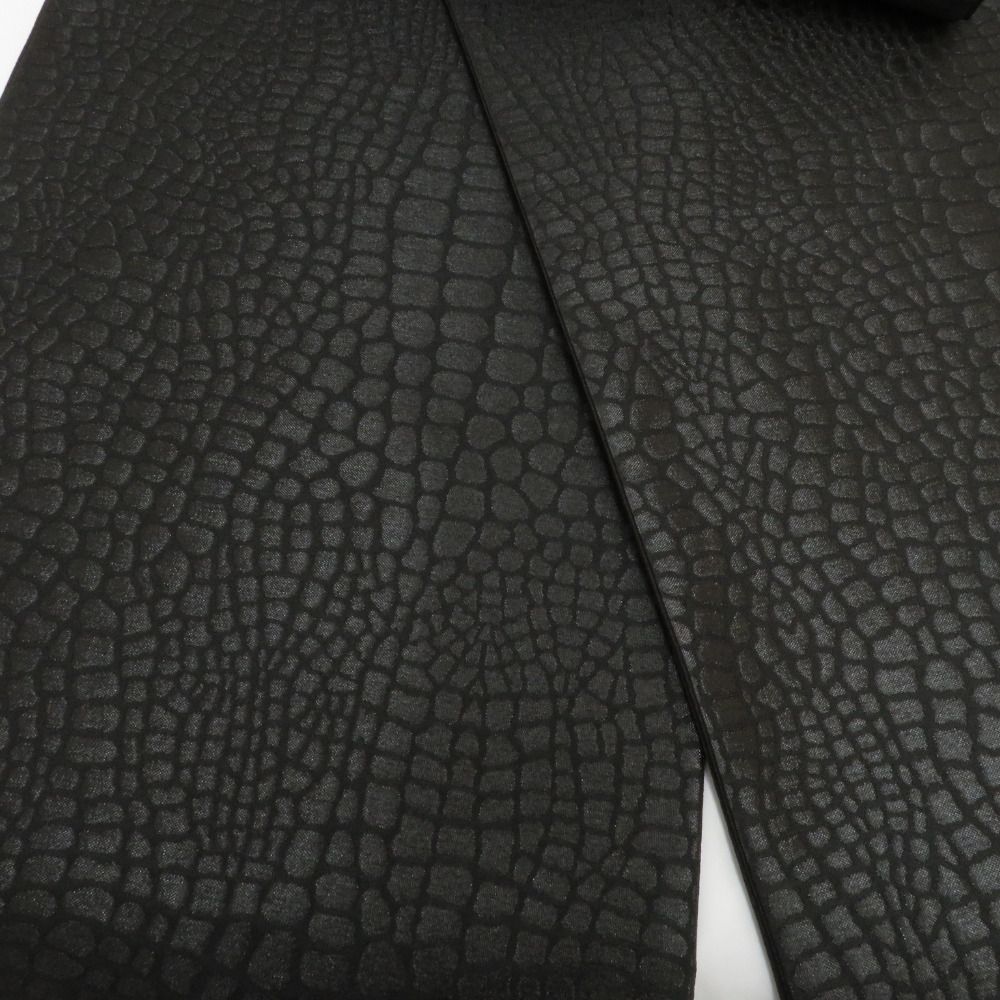 着物 袋帯 振袖用 ブラック×シャンパンゴールド 唐草柄 全通柄 