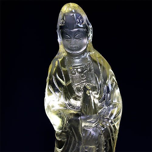 シトリン観音様 D433-11〕超透明 シトリン 観音 観音様 観音菩薩 彫刻 置物 台付き