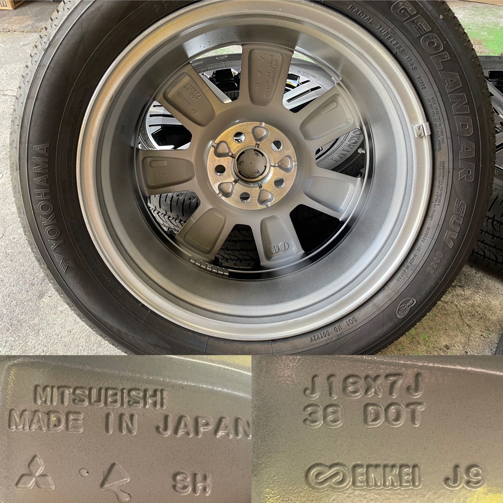 中古美品 ミツビシ デリカ D:5 純正 18×7.0j+38 5/114.3 ヨコハマ ジオランダーSUV G055 225/55R18 新品イボ付タイヤホイール4本セット MITSUBISHI D5 ENKEI製 エンケイ