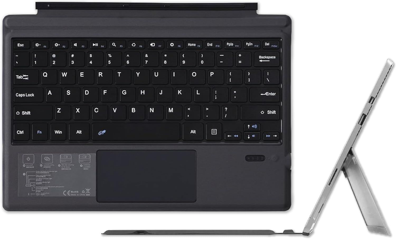 SurfacePro3/4/5/6/7_バックライトなし 磁気吸着式 Surface pro3/pro4/pro5/pro6/pro7 キーボード タッチパッド搭載 Bluetooth US英語配列 キーボード 超薄型 充電式 薄型 スリム ワイヤレス サーフ