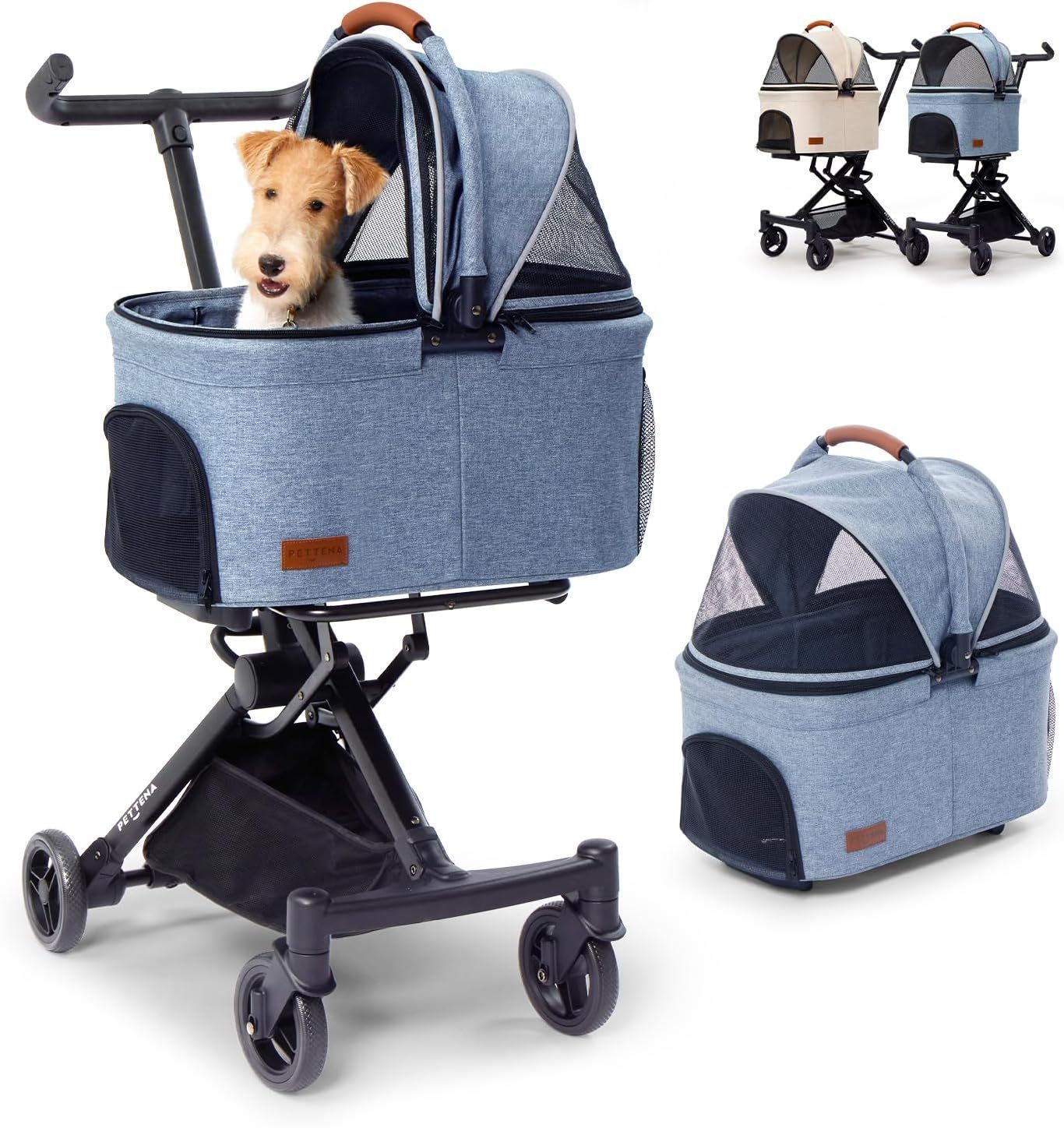 PETTENA ペットカート 分離型 耐荷重20KG 最小折畳サイズ 軽量 超コンパクト 犬バギー 猫 自立 使用便利 小型犬多頭 犬用カート 高い安定性 組立簡単 アルミ合金フレーム 振動減少タイヤ お出かけ 散歩 通院 ショッピング