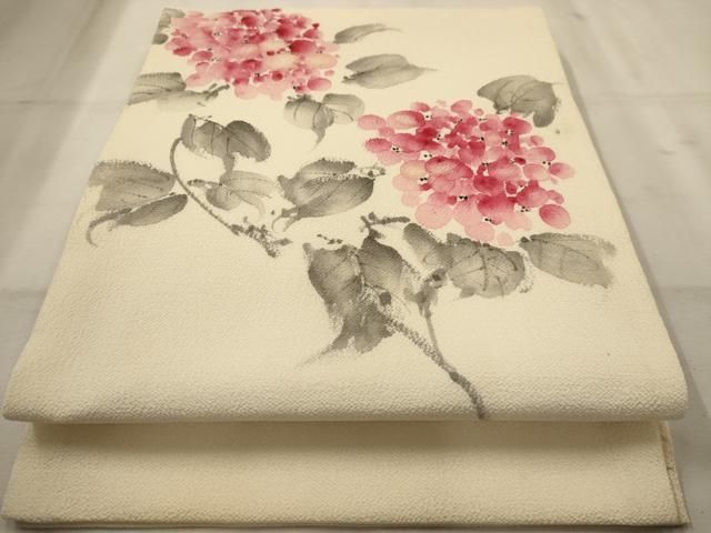 平和屋着物◎九寸開き名古屋帯 作家物 手描き 草花文 正絹 逸品