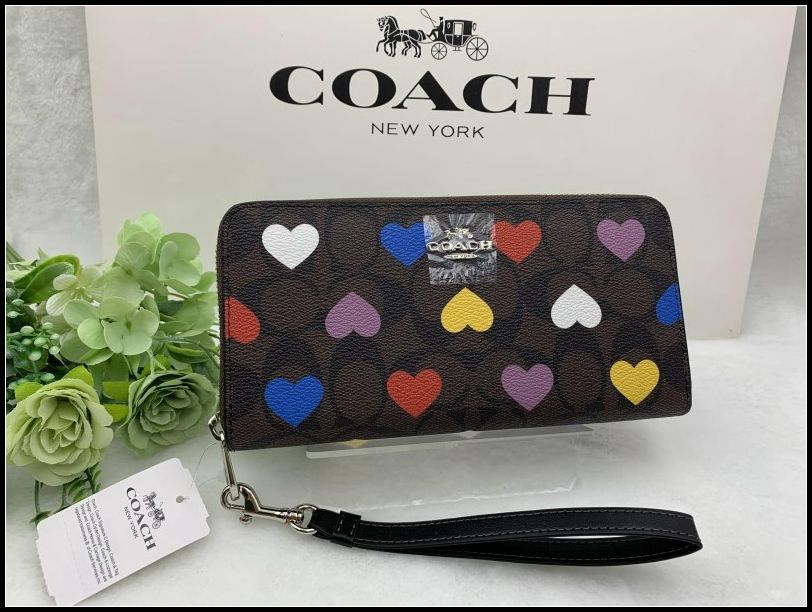 COACH 長財布 コーチ 財布 ハートプリント プレゼント 贈り物 シグネチャー ロング ジップ ウォレット アコーディオン 新品 未使用 ファッション CP411 A341Z-X1