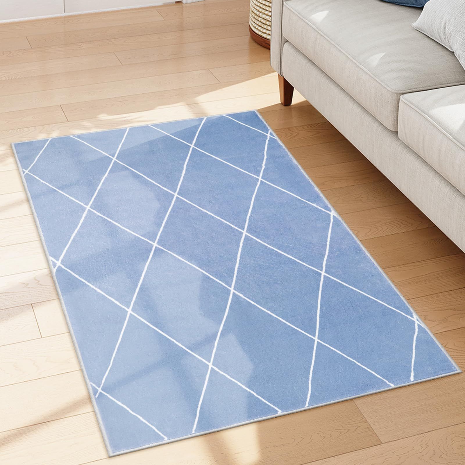 HAOCOO カーペット 洗える 90х150cm 北欧 約1畳 ラグ オールシーズン適用 幾何学柄 ふわふわ 滑り止め 低反発 防音 抗菌防臭 リビング ダイニング ラグマット 夏用 アンティーク アッシュブルー