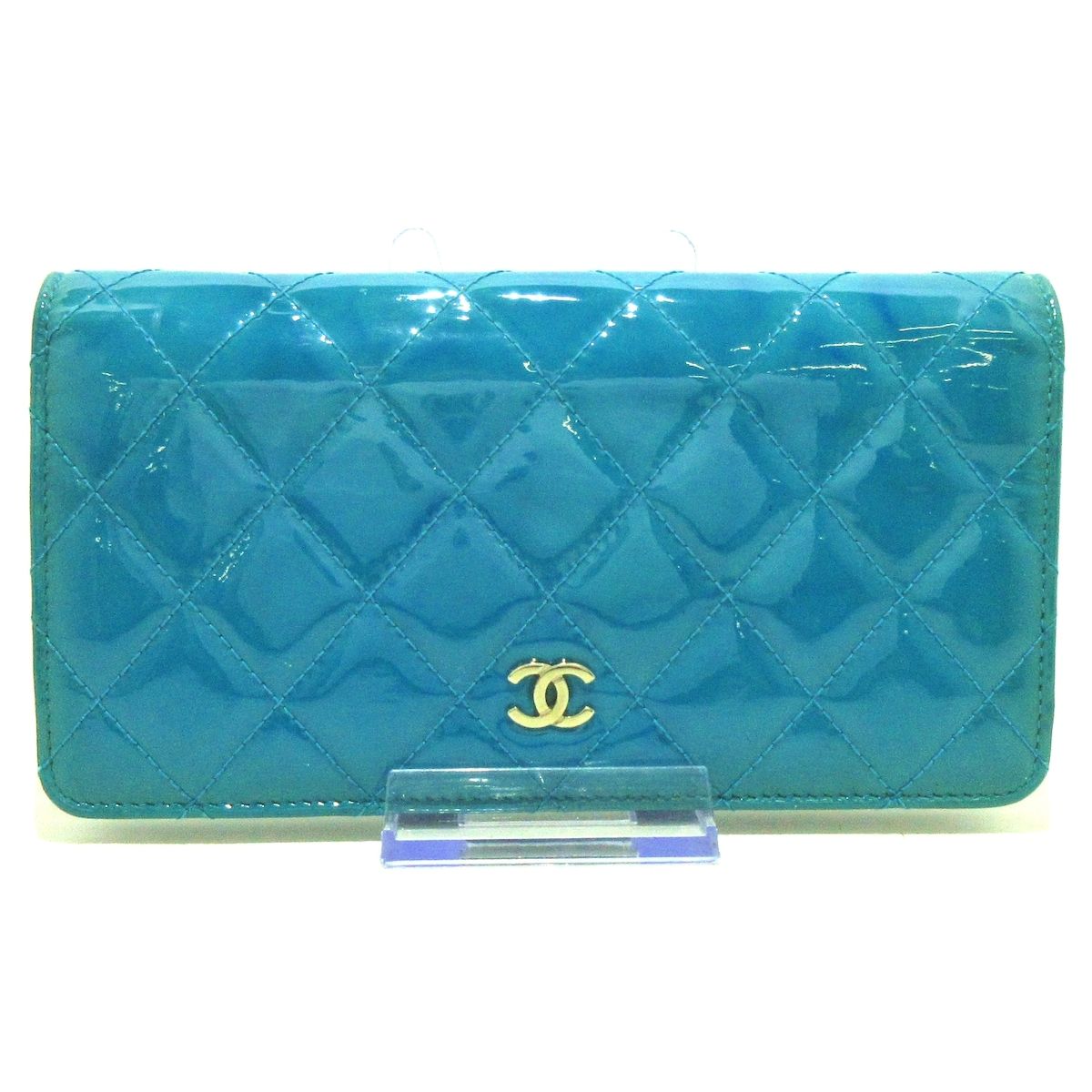 CHANEL(シャネル) 長財布 マトラッセ ブルーグリーン エナメル（レザー ...