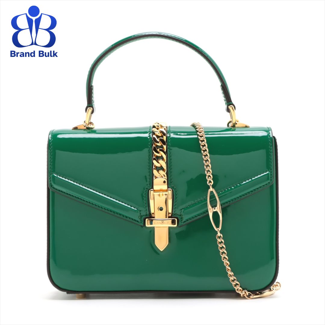 新古品 GUCCI グッチ シルヴィ パテントレザー 2WAY ハンドバッグ