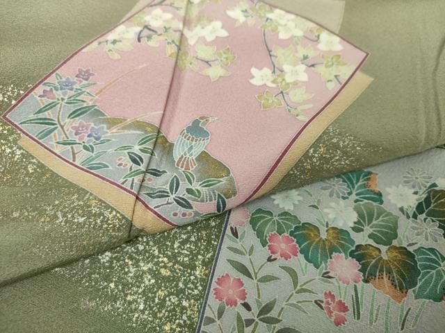 平和屋着物●十日町　加賀草木友禅の第一人者　田村哲彦　訪問着　色紙重ね花鳥文　暈し染め　金彩　正絹　逸品　DAAY1804ps 平和屋着物○十日町 加賀草木友禅の第一人者 田村哲彦 訪問着 色紙重ね