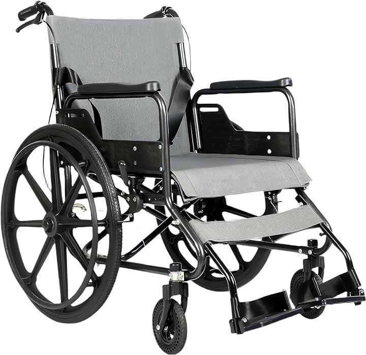 LightCrutch 車椅子 折り畳み式車いす 自走・介助兼用 車イス ソリッドゴムタイヤ コンパクト 組立不要 介助ブレーキ付き 屋内外で兼用 LCHS301( 灰色)