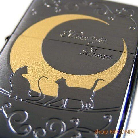 ZIPPO ムーンライトラヴァーズ ネコ A ブラックサテン 三日月
