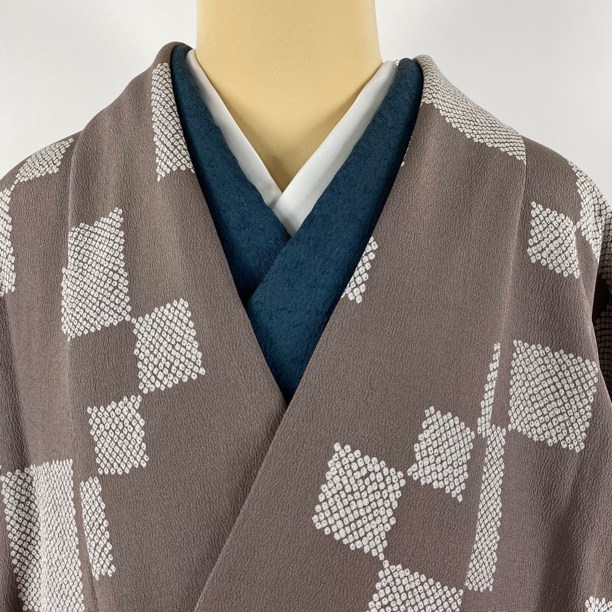 道行 身丈99.5cm 裄丈67.5cm L 和装コート 角衿 花唐草 地紋 灰紫 正絹  