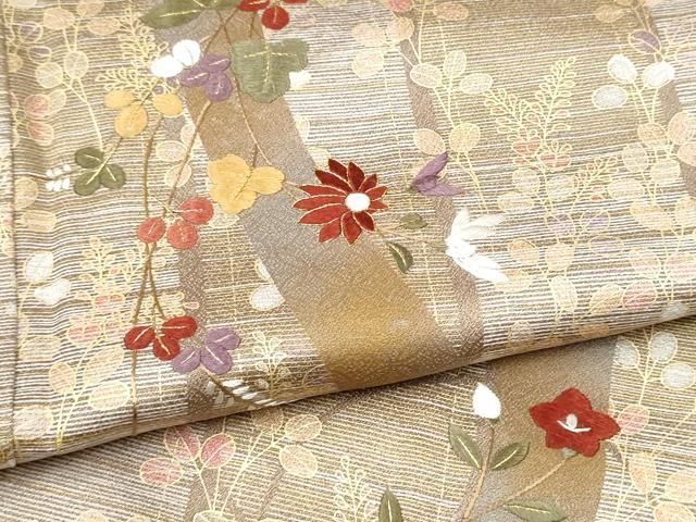 平和屋着物○上質な紬 手描き 草花文 金彩 正絹 逸品 DAAU5219ps